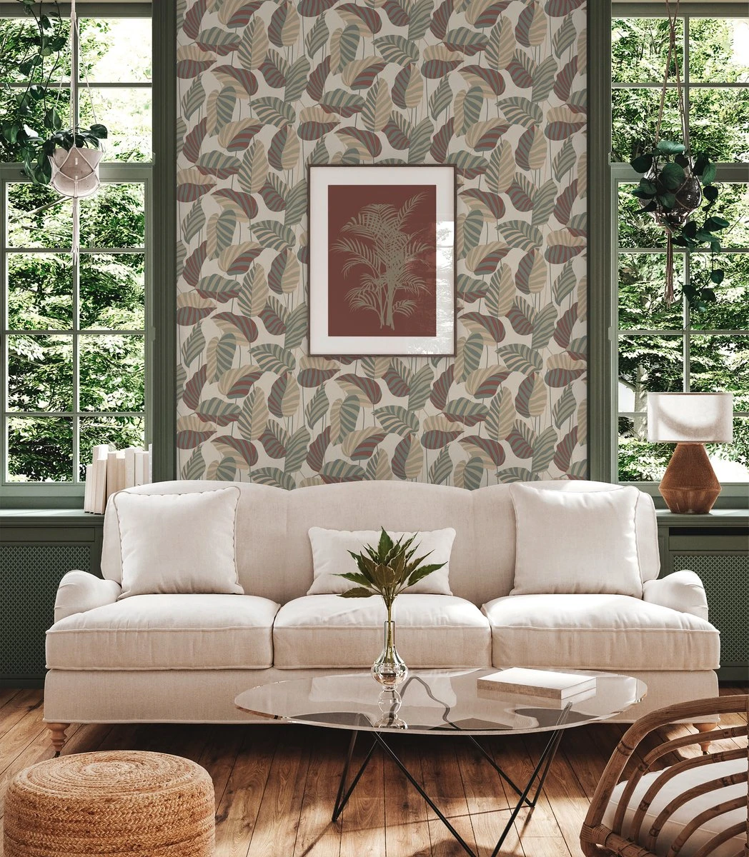 A.S. Creation AS Création Antigua - PAPIER PEINT FEUILLES DE PALMIER - Orange Rouge Beige Vert - 1005 X 53 Cm 4 A.S. Creation AS Création Antigua - PAPIER PEINT FEUILLES DE PALMIER - Orange Rouge Beige Vert - 1005 X 53 Cm – Image 4