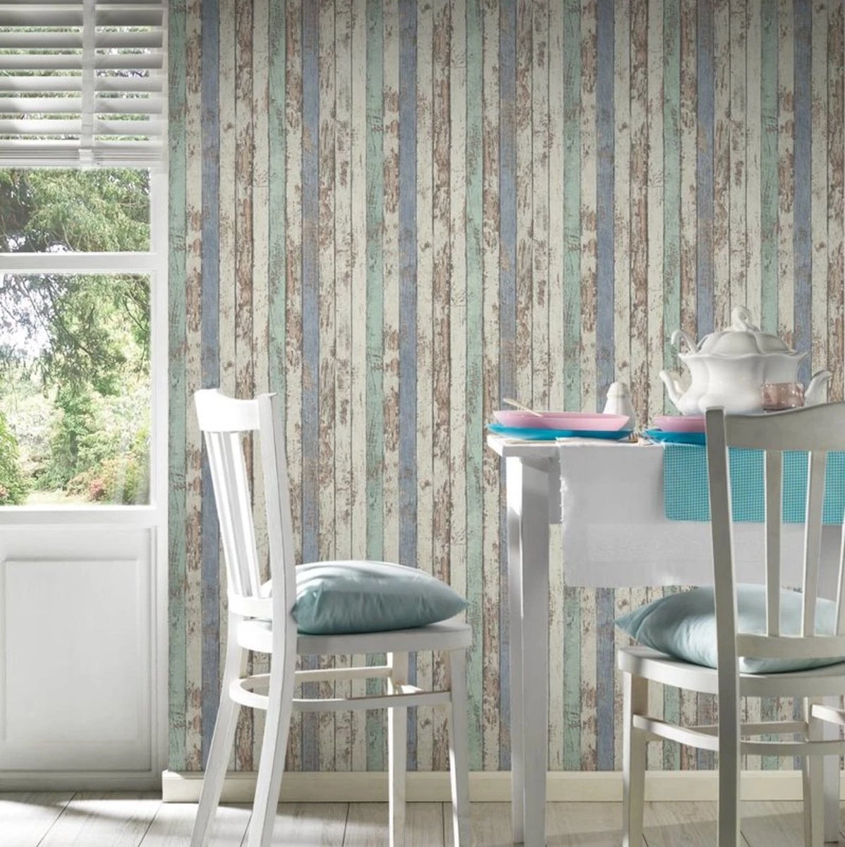 A.S. Creation AS Création Elements - PAPIER PEINT ALTÉRÉ RÉCUPÉRATION - Blanc Marron Bleu Menthe - 1005 X 53 Cm 3 A.S. Creation AS Création Elements - PAPIER PEINT ALTÉRÉ RÉCUPÉRATION - Blanc Marron Bleu Menthe - 1005 X 53 Cm – Image 3