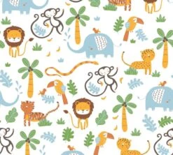 A.S. Creation JUNGLE ANIMAL WALLPAPER - Bont Jaune Vert Blauw Wit - Papier Peint Chambre D'enfant - AS Creation Little Love