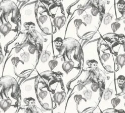 A.S. Creation AS Creation MICHALSKY - Papier Peint Jungle - Singes Araignées Entre Les Feuilles - Gris Blanc Noir - 1005 X 53 Cm