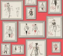 A.S. Creation AS Creation Karl Lagerfeld - Papier Peint Mode Sketch Collage - Avantgarde Design "Sketch" - Rouge Argent Gris Blanc - 1005 X 53 Cm