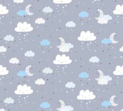 A.S. Creation Sweet Dreams PAPIER PEINT NUAGES, LUNE ET ETOILES - Blauw Grijs Wit - Papier Peint Chambre D'enfant - AS Creation Little Love