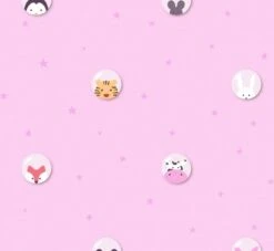 A.S. Creation PAPIER PEINT ANIMAUX DANS LES ETOILES - Rose Wit Jaune Zwart Zwart - Papier Peint Chambre D'enfant - AS Creation Little Love