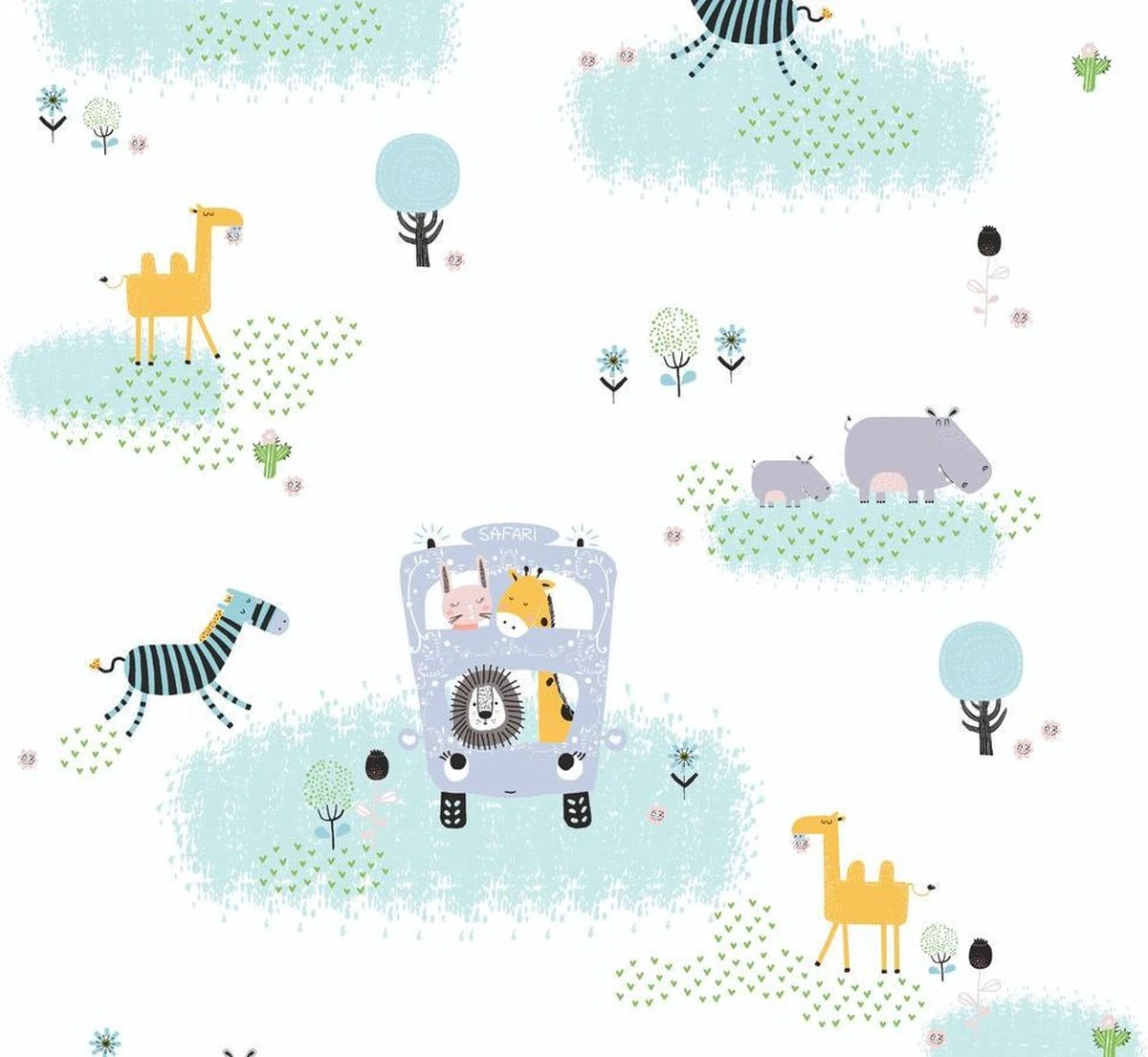 A.S. Creation ANIMALS ON SAFARI WALLPAPER - Bont Vert Grijs Jaune Wit - Papier Peint Chambre D'enfant - AS Creation Little Love 1 A.S. Creation ANIMALS ON SAFARI WALLPAPER - Bont Vert Grijs Jaune Wit - Papier Peint Chambre D'enfant - AS Creation Little Love