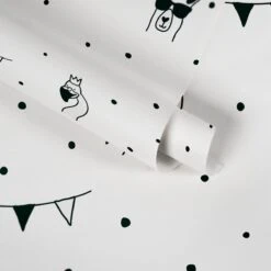 A.S. Creation PAPIER PEINT ANIMAUX A POIS ET GUIRLANDE - Zwart Wit - Papier Peint Chambre D'enfant - AS Creation Little Love -A.S. Creation Soldes 1200x1200 204