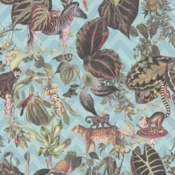 A.S. Creation AS Creation MICHALSKY - Papier Peint Jungle - Animaux Aux Feuilles Tropicales - Bleu Multicolore - 1005 X 53 Cm
