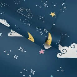 A.S. Creation PAPIER PEINT LUNE ET ETOILES - Blauw Wit Jaune Rose - Papier Peint Chambre D'enfant - AS Creation Little Love -A.S. Creation Soldes 1200x1200 48