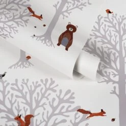 A.S. Creation PAPIER PEINT ANIMAUX DANS LA FORET - Marron Grijs Wit Oranje - Papier Peint Chambre D'enfant - AS Creation Little Love -A.S. Creation Soldes 1200x1200 56