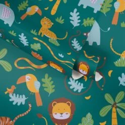 A.S. Creation JUNGLE ANIMAL WALLPAPER - Vert Jaune Blauw Marron Wit - Papier Peint Chambre D'enfant - AS Creation Little Love -A.S. Creation Soldes 1200x1200 89