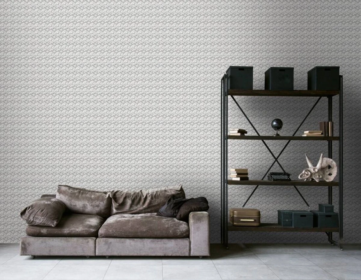 A.S. Creation AS Creation Karl Lagerfeld - Papier Peint Graphique éventail - Avantgarde Design "Fan" - Gris Argent Blanc - 1005 X 53 Cm 4 A.S. Creation AS Creation Karl Lagerfeld - Papier Peint Graphique éventail - Avantgarde Design "Fan" - Gris Argent Blanc - 1005 X 53 Cm – Image 4