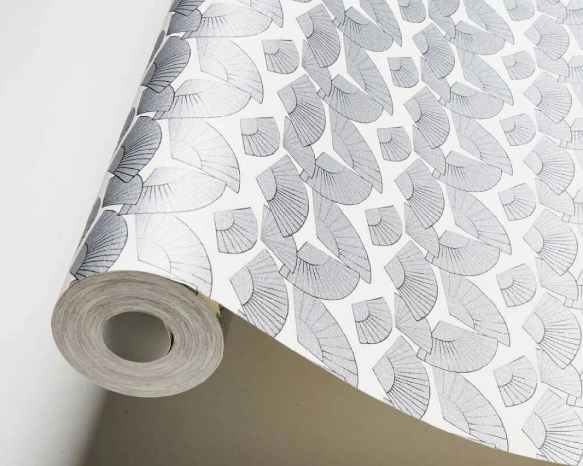 A.S. Creation AS Creation Karl Lagerfeld - Papier Peint Graphique éventail - Avantgarde Design "Fan" - Blanc Argenté - 1005 X 53 Cm 2 A.S. Creation AS Creation Karl Lagerfeld - Papier Peint Graphique éventail - Avantgarde Design "Fan" - Blanc Argenté - 1005 X 53 Cm – Image 2