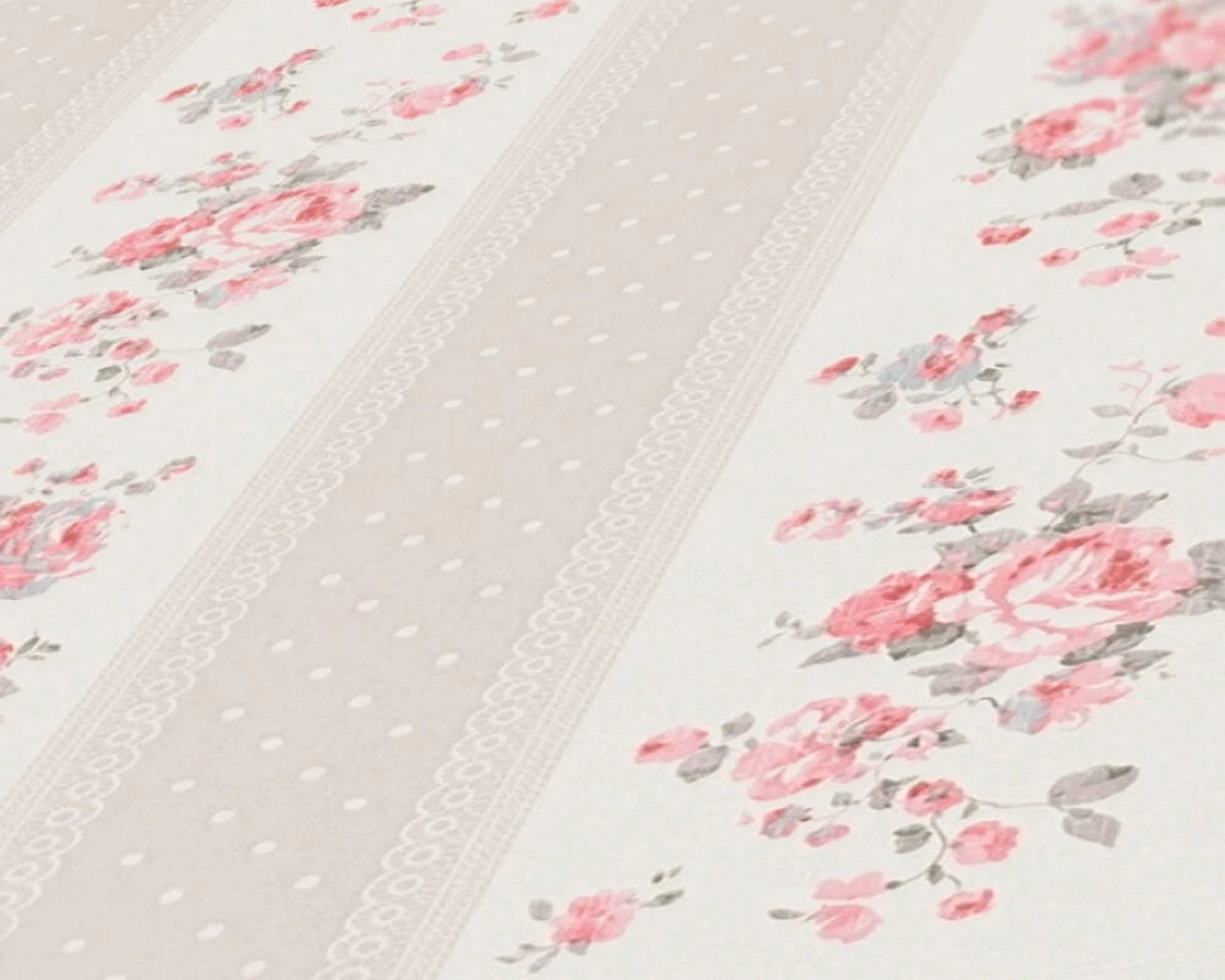 A.S. Creation AS Creation Maison Charme - PAPIER PEINT FLEURS EN RAYURES - Taupe Blanc Rouge - 1005 X 53 Cm 2 A.S. Creation AS Creation Maison Charme - PAPIER PEINT FLEURS EN RAYURES - Taupe Blanc Rouge - 1005 X 53 Cm – Image 2