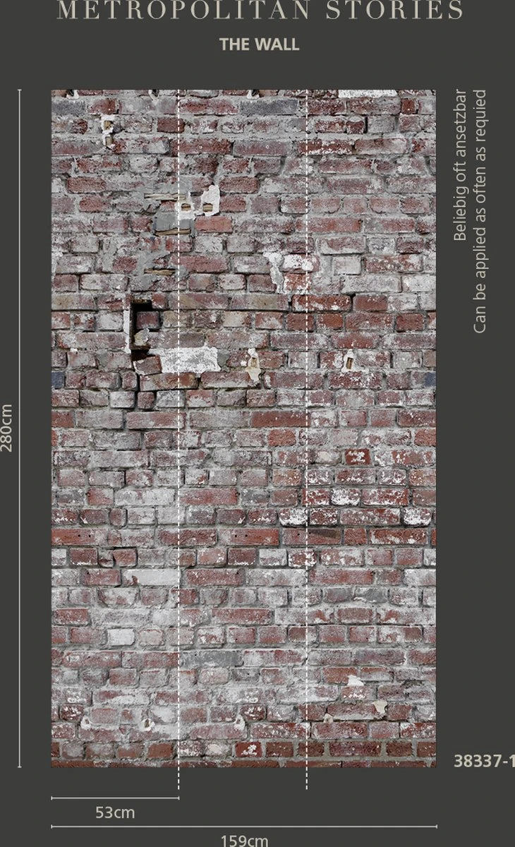 A.S. Creation AS Creation Metropolitan Stories "The Wall" - PAPIER PEINT PHOTO MUR DE BRIQUE - 1,59 X 2,80 Mètres - Motif Répétable 5 A.S. Creation AS Creation Metropolitan Stories "The Wall" - PAPIER PEINT PHOTO MUR DE BRIQUE - 1,59 X 2,80 Mètres - Motif Répétable – Image 5