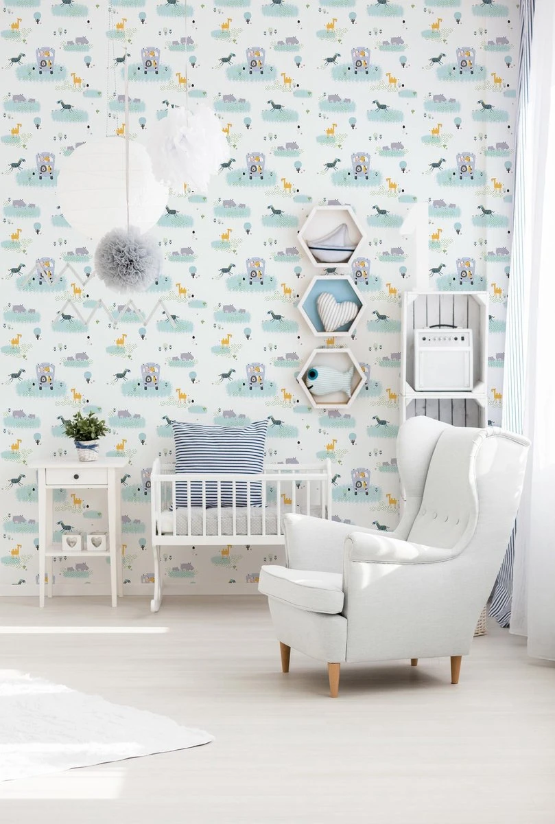 A.S. Creation ANIMALS ON SAFARI WALLPAPER - Bont Vert Grijs Jaune Wit - Papier Peint Chambre D'enfant - AS Creation Little Love 2 A.S. Creation ANIMALS ON SAFARI WALLPAPER - Bont Vert Grijs Jaune Wit - Papier Peint Chambre D'enfant - AS Creation Little Love – Image 2