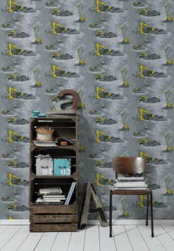 A.S. Creation PAPIER PEINT DE VÉHICULES DE SITE DE CONSTRUCTION - Gris Jaune Rouge - AS Creation Little Stars -A.S. Creation Soldes 831x1200