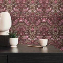 A.S. Creation Papier Peint Intissé Avec Motif à Fleurs Violet Rouge - Papier Peint Oiseaux Avec Animaux