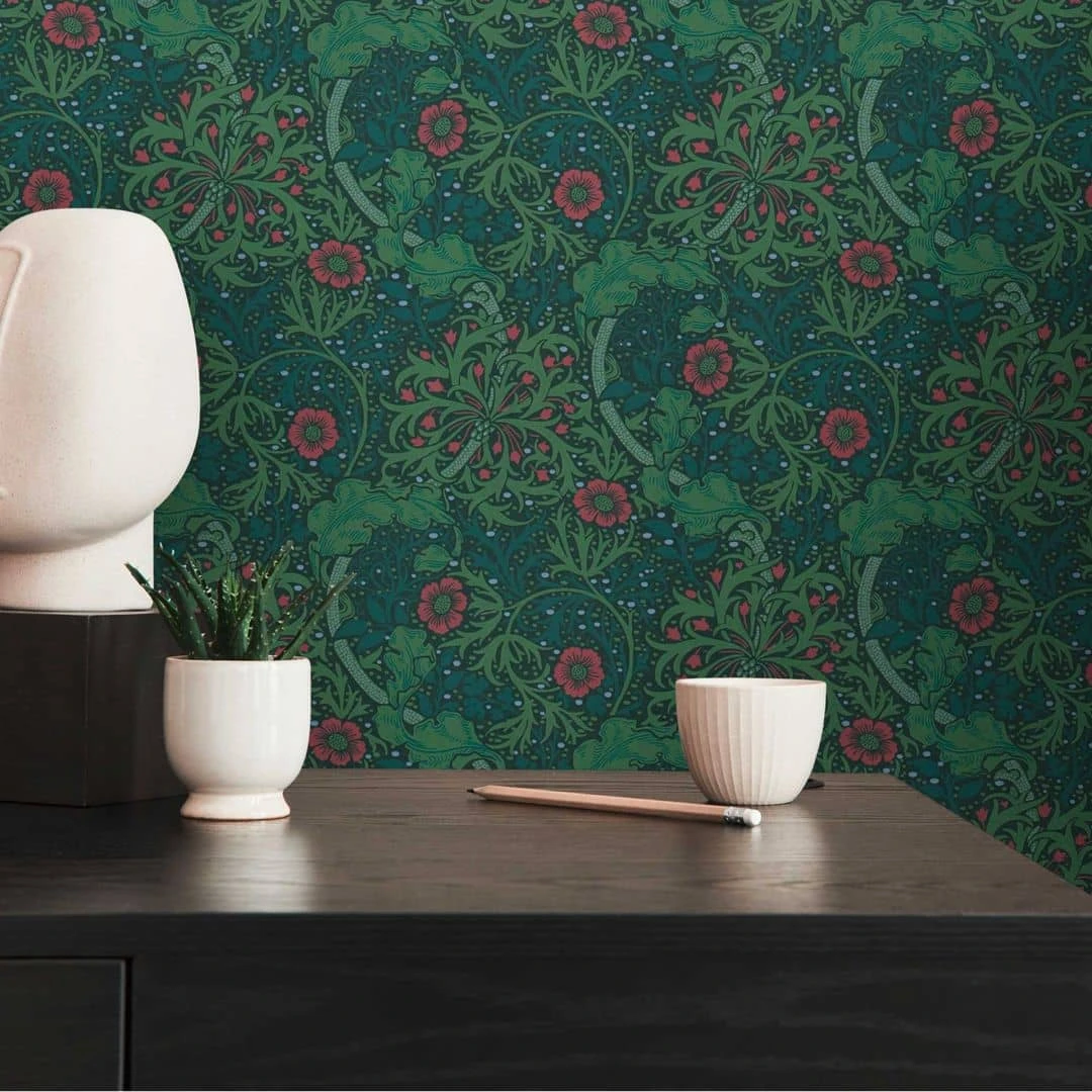 A.S. Creation Papier Peint Avec Rinceaux Et Fleurs Vert Rouge - Papier Peint Intissé Floral 1 A.S. Creation Papier Peint Avec Rinceaux Et Fleurs Vert Rouge - Papier Peint Intissé Floral