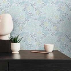 A.S. Creation Papier Peint Avec Rinceaux Fleuris Et Fleurs Bleu Blanc - Papier Peint Intissé Floral