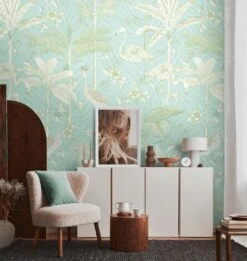 A.S. Creation Papier Peint Animal Turquoise Blanc - Papier Peint Intissé Insectes & Animaux Livingwalls - Mat Et Lisse