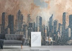 A.S. Creation Papier Peint Skyline Orange Gris - Papier Peint Intissé Architecture Livingwalls - Mat Et Lisse