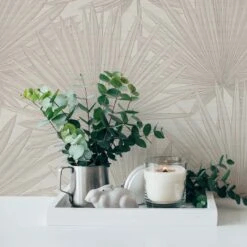 A.S. Creation Papier Peint Jungle Feuilles Beige - Papier Peint Intissé Cuisine Feuille De Palmier -A.S. Creation Soldes as creation tapete antigua 390902 ambiente3