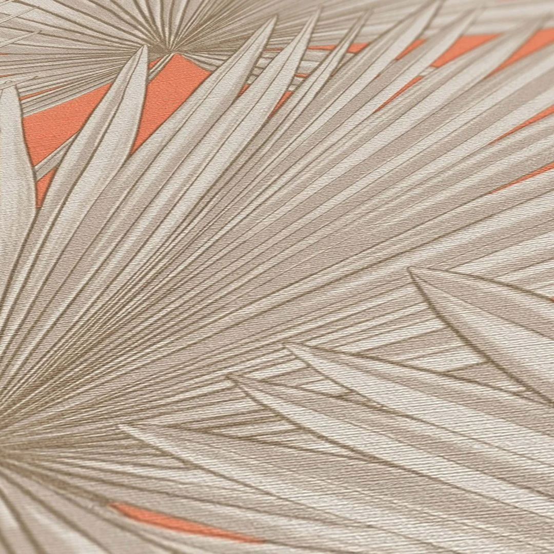 A.S. Creation Papier Peint Intissé Feuilles De Palmier Orange Beige - Jungle Papier Peint Salon 4 A.S. Creation Papier Peint Intissé Feuilles De Palmier Orange Beige - Jungle Papier Peint Salon – Image 4
