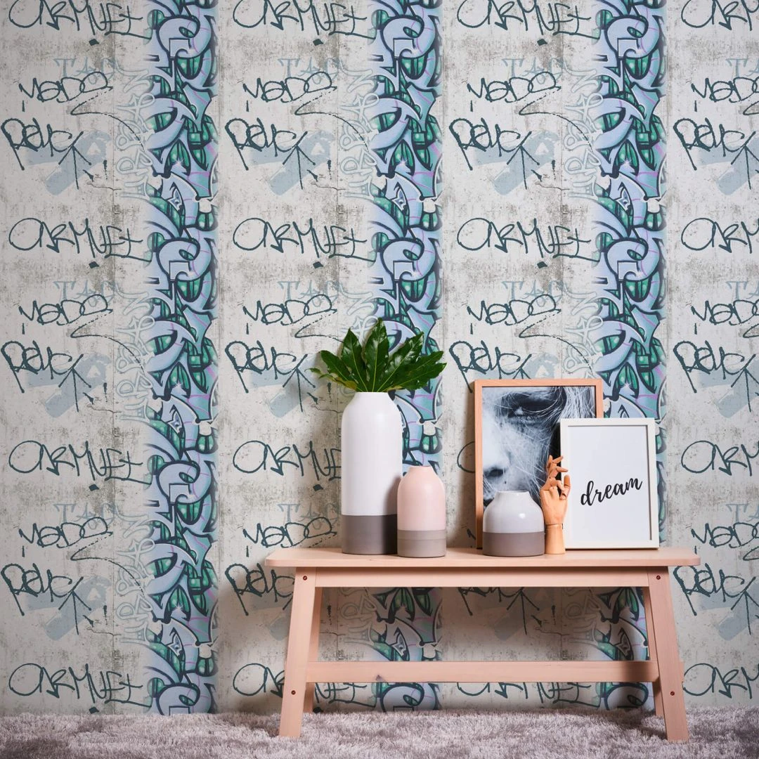 A.S. Creation A.S Créations Boys & Girls 6 Papier Peint Graffiti, Gris, Vert, Noir 3 A.S. Creation A.S Créations Boys & Girls 6 Papier Peint Graffiti, Gris, Vert, Noir – Image 3