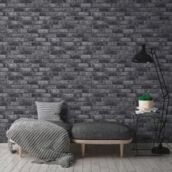 A.S. Creation Papier Peint Molletonné Pierre Optique Gris Anthracite - Papier Peint Brique Molletonné - Papier Peint Brique Murale -A.S. Creation Soldes as creation tapete bricks stones 388124 ambiente1