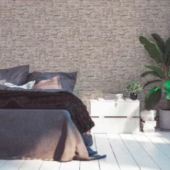 A.S. Creation Papier Peint Effet Pierre Beige Gris - Papier Peint Industriel Pierre - Papier Peint Intissé -A.S. Creation Soldes as creation tapete bricks stones 388153 ambiente2