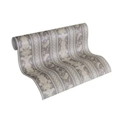 A.S. Creation A.S Création Hermitage 10 Papier Peint à Rayures - Papier Peint Baroque Argent, Gris