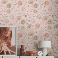 A.S. Creation Papier Peint Plantes Beige Rose - Papier Peint Fleurs Classique - Papier Peint Naturel