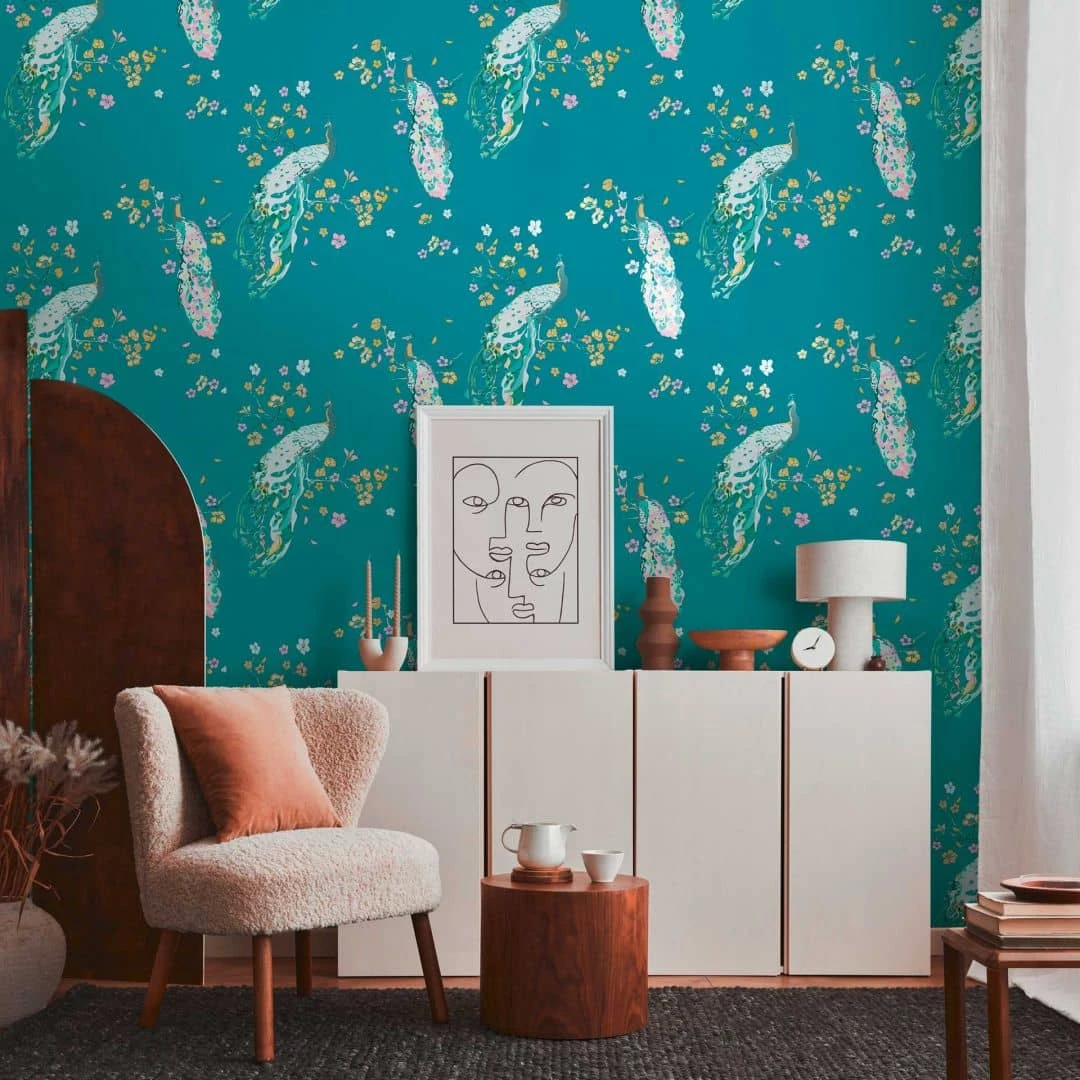 A.S. Creation Papier Peint Floral Avec Oiseaux - Papier Peint Paon Turquoise Jaune - Papier Peint Floral Design 5 A.S. Creation Papier Peint Floral Avec Oiseaux - Papier Peint Paon Turquoise Jaune - Papier Peint Floral Design – Image 5