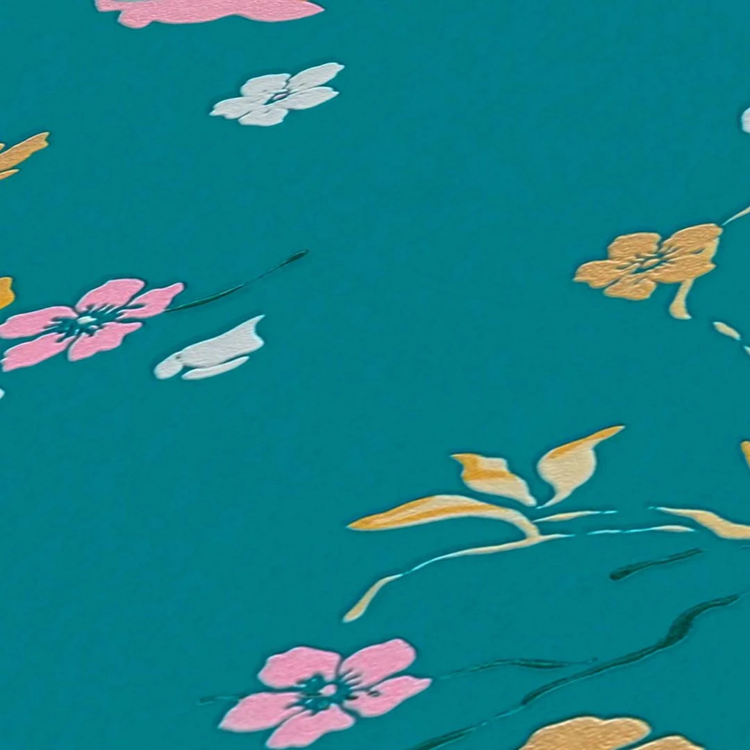 A.S. Creation Papier Peint Floral Avec Oiseaux - Papier Peint Paon Turquoise Jaune - Papier Peint Floral Design 4 A.S. Creation Papier Peint Floral Avec Oiseaux - Papier Peint Paon Turquoise Jaune - Papier Peint Floral Design – Image 4