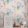 A.S. Creation Papier Peint Floral Gris Bleu - Papier Peint Floral Avec Oiseaux - Papier Peint Intissé Paon