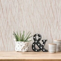 A.S. Creation Papier Peint Hygge Texturé En Gris Et Cuivre Papier Peint Intissé Avec Motif Naturel Métallisé