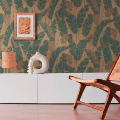 A.S. Creation Papier Peint à Feuilles Beige Clair Brillant Bleu - Papier Peint Fleurs Plantes