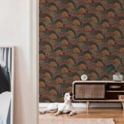 A.S. Creation Papier Peint Fleurs Vintage Vert Foncé Orange Noir - Papier Peint Intissé Floral -A.S. Creation Soldes as creation tapete nara 387403 ambiente3