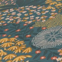 A.S. Creation Papier Peint Feuilles Pétrole - Papier Peint Fleuri Vintage Jaune Bleu - Papier Peint Intissé Fleuri -A.S. Creation Soldes as creation tapete nara 387404 muster1