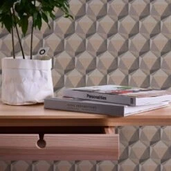 A.S. Creation Papier Peint 3D Beige Gris - Papier Peint Intissé Moderne Géométrique