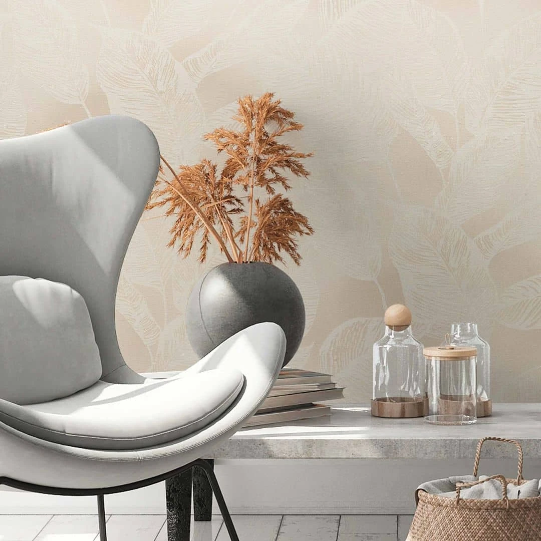 A.S. Creation Papier Peint Floral - Papier Peint Intissé Feuilles Sans PVC De A.S. Création Beige Blanc Nature 386633 5 A.S. Creation Papier Peint Floral - Papier Peint Intissé Feuilles Sans PVC De A.S. Création Beige Blanc Nature 386633 – Image 5