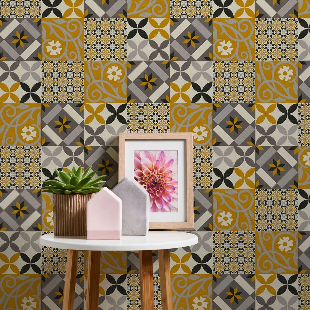 A.S. Creation A.S. Création New Life Papier Peint Effet Carrelage , Noir, Jaune 4 A.S. Creation A.S. Création New Life Papier Peint Effet Carrelage , Noir, Jaune – Image 4