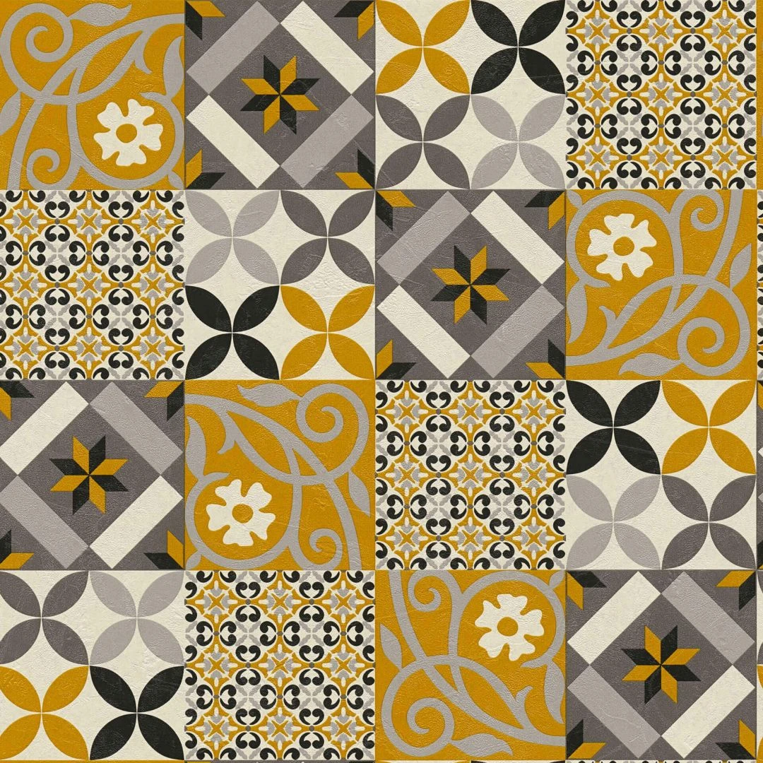 A.S. Creation A.S. Création New Life Papier Peint Effet Carrelage , Noir, Jaune 2 A.S. Creation A.S. Création New Life Papier Peint Effet Carrelage , Noir, Jaune – Image 2