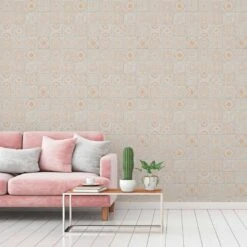 A.S. Creation Papier Peint Carrelage Or Gris - Papier Peint Aspect Carrelage - Papier Peint Intissé Salon Cuisine