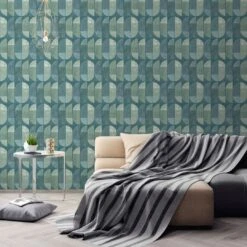 A.S. Creation A.S. Création Geo Nordic Papier Peint Géométrique, Bleu, Vert -A.S. Creation Soldes private walls tapete geo nordic 375313 ambiente3